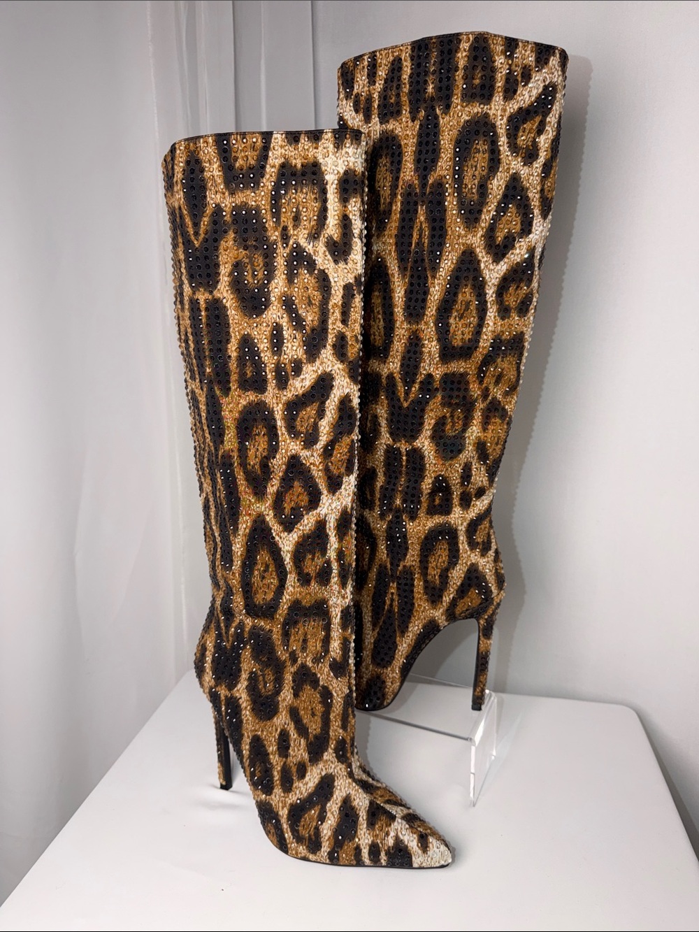 O’MARA The Sahara Leopard Print Knee High Boots Size 38 US 7.5 NIB